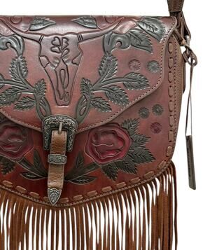 Idyllwind Tooled Leather Fringe Crossbody Longhorn Skull Floral Western Purse